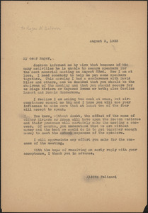 Aldino Felicani typed letter (copy) to Roger [N. Baldwin], [Boston, Mass.], August 3, 1933