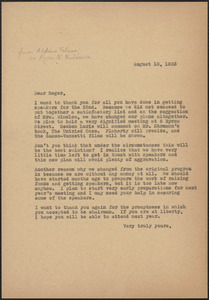 [Aldino] Felicani typed letter (copy) to Roger [N. Baldwin, [Boston, Mass.], August 10, 1933