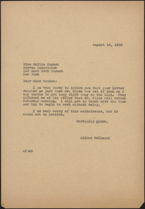 Aldino Felicani typed letter (copy) to Mollie Condon (Survey Associates), [Boston, Mass.], August 10, 1933