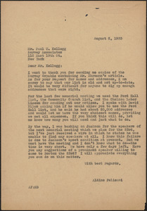 Aldino Felicani typed letter (copy) to Paul U. Kellogg (Survey Associates), [Boston, Mass.], August 2, 1933