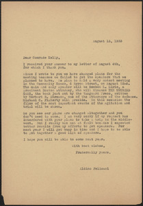 Aldino Felicani typed letter (copy) to [Harry] Kelly, [Boston, Mass.], August 15, 1933