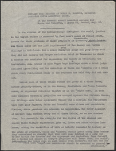 Typed document, Boston, Mass., August 23, [1934]: Extract from remarks of Roger N. Baldwin, Director, American Civil Liberties Union