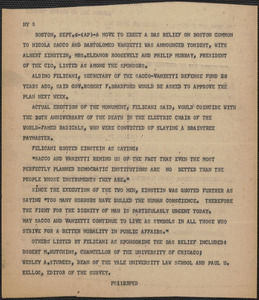 [Associated Press] press release, Boston, Mass., September 6, [1947]