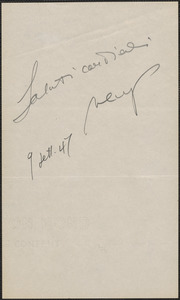 Autograph note in Italian, September 9, 1947