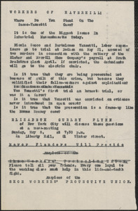 Shoe Workers' Protective Union handbill, Haverhill, Mass., [May, 1921?]: Workers of Haverhill: Where do you stand on the Sacco-Vanzetti case?