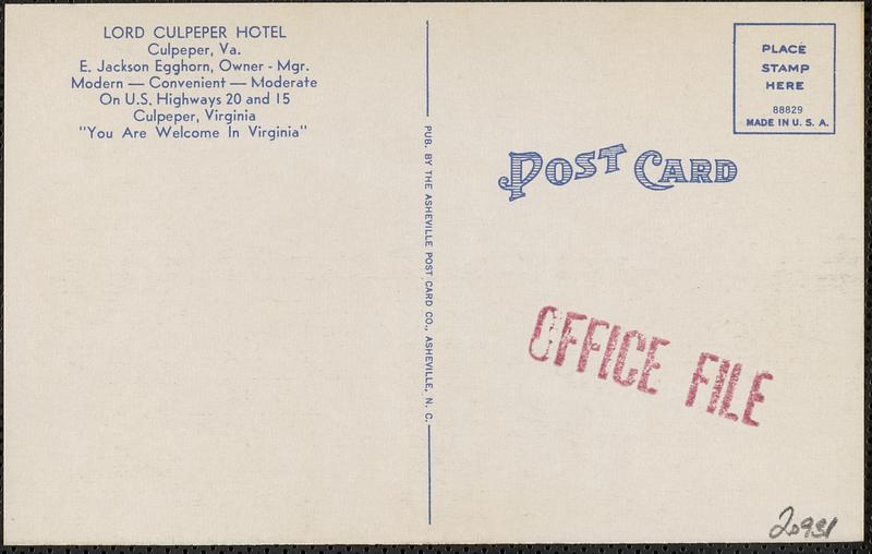 Lord Culpeper Hotel, Culpeper, Va.