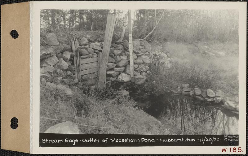 Stream gage, outlet of Moosehorn Pond, Hubbardston, Mass., Nov. 20