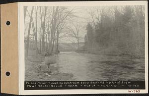 Prince River, looking upstream below Shaft #9, drainage area = 12.9 square miles, flow = 130 cubic feet per second = 10.1 cubic feet per second per square mile, Barre, Mass., 1:10 PM, Apr. 13, 1934