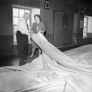 JW Durant Sail Makers, Gladys SaVoie with sails for whaling vessel Charles W. Morgan, New Bedford