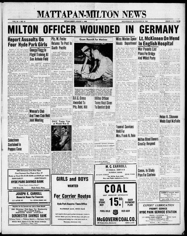 Mattapan-Milton News, November 22, 1944 - Digital Commonwealth