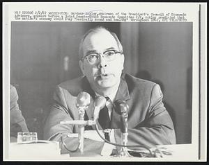 Gardner Ackley, chairman of the President's Council of Economic Advisors, appears before a joint Senate-House Economic Committee 2/2. Ackley predicted that the nation's economy would stay "basically sound and healthy" throughout 1967.