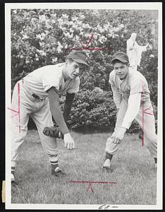 They are Two of the Catholic League's three all star pitchers to face the Boston Conference in their ninth annual game tonight at Fenway Park (7::30 p.m.) On the left is tonight's starter, Fran Costello of St. Thomas. He's shown with Dick Kelley of St. Columbkille's. Third squad pitcher is Dick Treanor of St. Clement's.