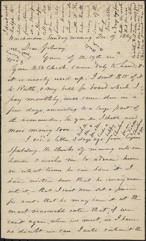 Letter from Zadoc Long to John D. Long, December 19, 1869