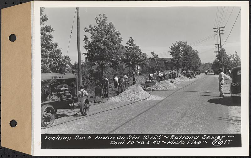 Contract No. 70, WPA Sewer Construction, Rutland, looking back towards Sta. 10+25, Rutland Sewer, Rutland, Mass., Jun. 6, 1940