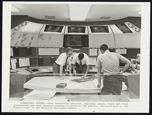 Operations Center--When hurricanes threaten, regional, state, zonal and local forecasters see that adequate warning is given to the public. Pictured here is the "storm room" of the National Hurricane Center.