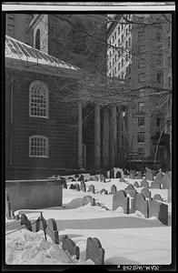 King's Chapel Burying Ground in snow, Boston