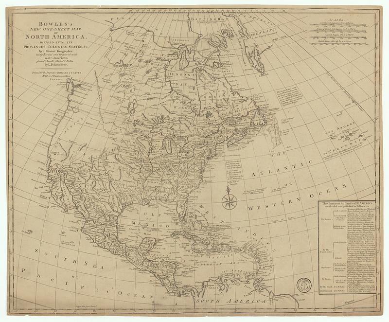 Bowles's new one-sheet map of America, divided into it's provinces, colonies, states, &c.