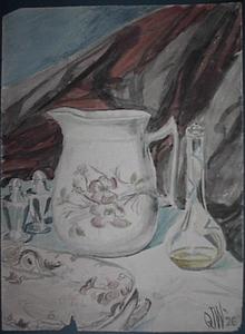 Pitcher, tray, salt and pepper