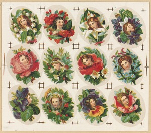 Twelve small floral portraits on one sheet