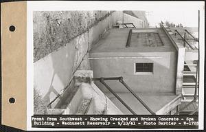 Front from southwest, showing cracked and broken concrete, Spa Building, Wachusett Reservoir, Clinton, Mass., Sep. 10, 1941