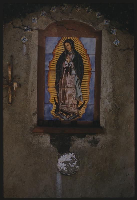 Painting on tile of Mary, Mission San Gabriel Arcangel