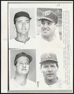 Washington: The Washington Senators traded 5/8 first baseman Mike Epstein (UR) and reliever Darold Knowles (UL) to the Oakland Athletics for fist baseman Don Mincher (LL), catcher Frank Fernandez (not shown) and reliver Paul Lindblad (LR). Pictures of the players are from files.