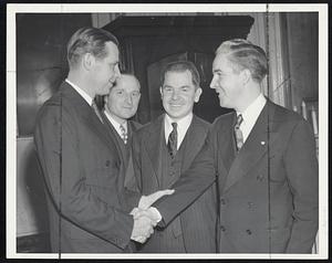 Take Good Care of the City (left), as he congratulates John E. Kerrigan as president of the Boston City Council. As acting mayor until a special election is held. E813Thomas G. J. Shannon, Councilman from ward 20 (second left), and Perlie Dyar Chase, councilman from ward 4.