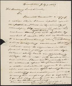 Mashpee Revolt, 1833-1834 - Letter from Josiah J. Fiske to Gov. Levi Lincoln, July 9, 1833