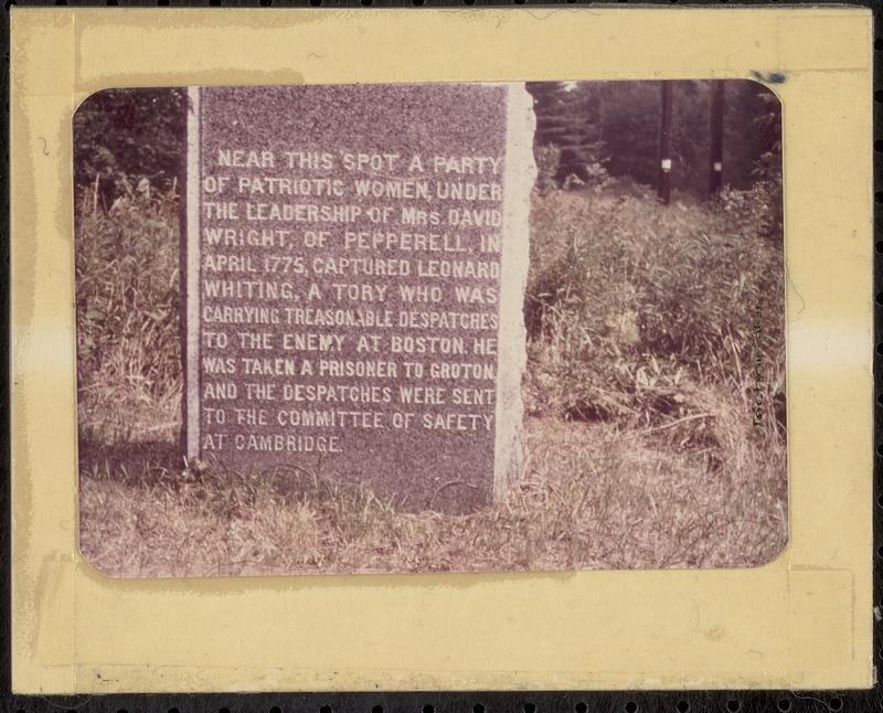 Prudence Wright granite marker near covered bridge