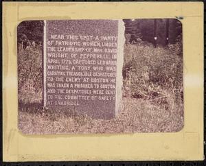 Prudence Wright granite marker near covered bridge