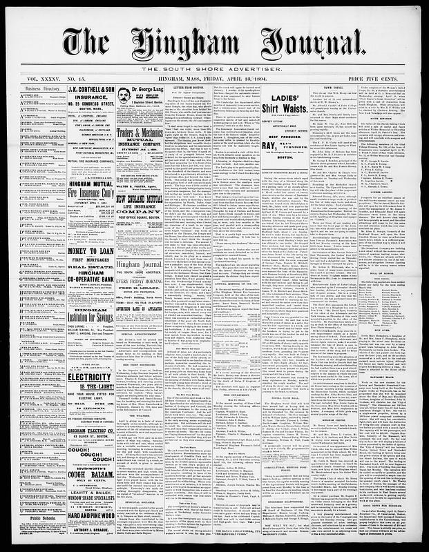 Hingham Journal April 13 1894 Digital Commonwealth