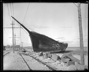 Ship aground (5 master Nancy) Nantasket Beach in Hull