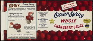 Ocean Spray Whole Cranberry Sauce. 1 lb. Serves 8 Can Label