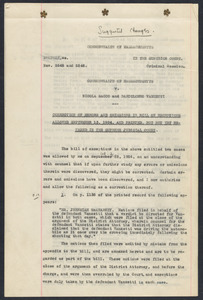 Sacco-Vanzetti Case Records, 1920-1928. Prosecution Papers. Correction of Errors and Omissions in Bill of Exceptions allowed September 13, 1924 and Printed, but Not Yet Entered in the Supreme Judicial Court, [1924]. Box 24, Folder 6, Harvard Law School Library, Historical & Special Collections