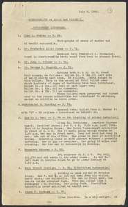 Sacco-Vanzetti Case Records, 1920-1928. Prosecution Papers. Annotated list of government witnesses in Sacco-Vanzetti, July 8, 1925. Box 24, Folder 11, Harvard Law School Library, Historical & Special Collections