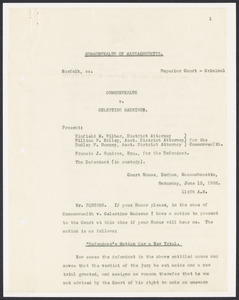 Sacco-Vanzetti Case Records, 1920-1928. Prosecution Papers. Transcript: Commonwealth v. Celestino Madeiros, June 12, 1926. Box 25, Folder 5, Harvard Law School Library, Historical & Special Collections