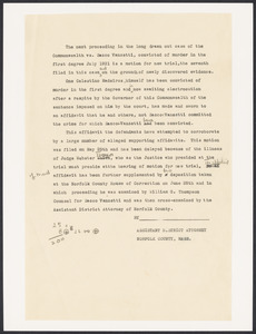 Sacco-Vanzetti Case Records, 1920-1928. Prosecution Papers. Ranney notes re: Madeiros, (notes, statements) 1926. Box 25, Folder 7, Harvard Law School Library, Historical & Special Collections