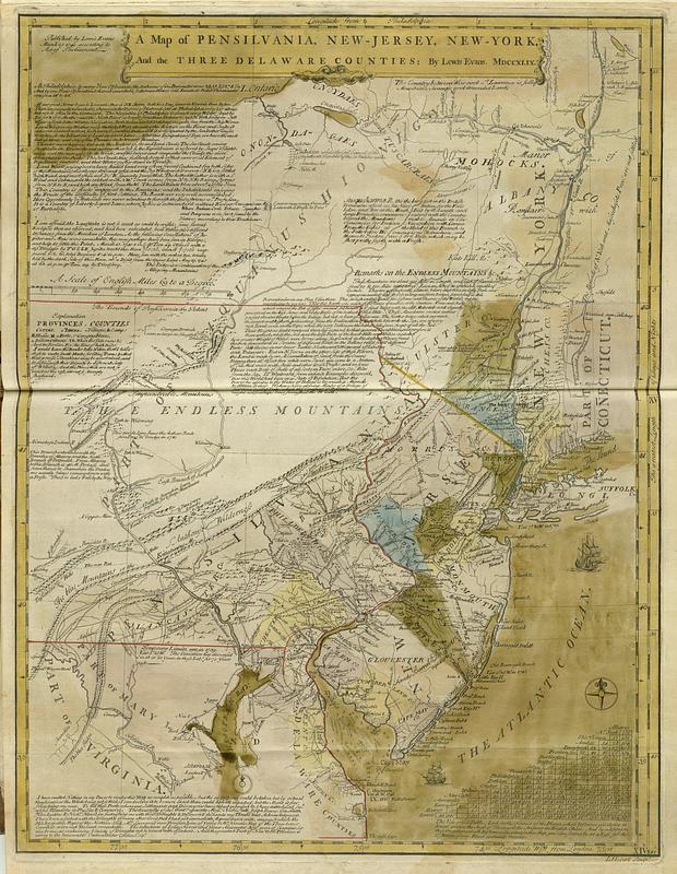 A map of Pensilvania, New-Jersey, New-York and the three Delaware Counties
