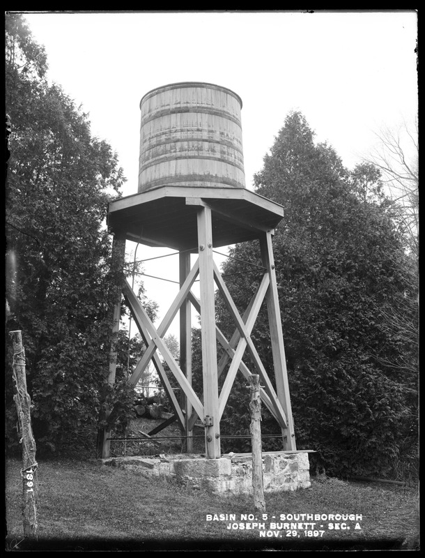 Sudbury Reservoir, Section A, water tank back of Joseph Burnett, from the west, Southborough, Mass., Nov. 29, 1897