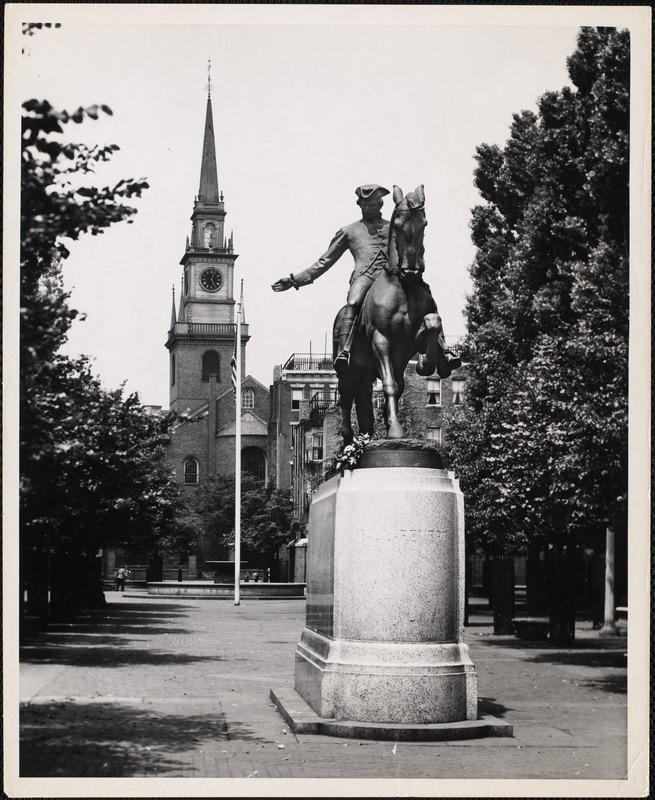 Statue of Paul Revere at the rear of the Old North Church which faces Salem Street