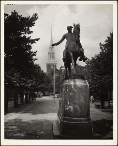 "New tower," Old No. Church, Boston. Paul Revere on horse