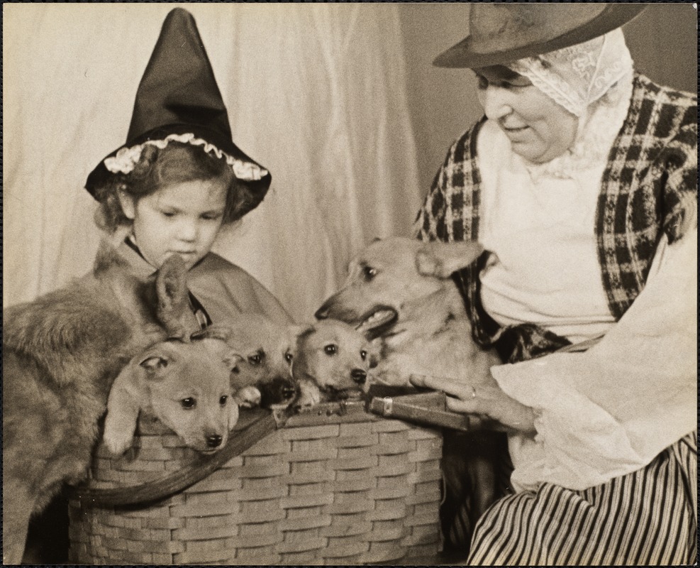 Miss Betty Place and Mrs. W.L. McCammon with Welsh corgis