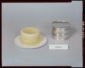 Food lab, a typical tray pack, bread - canned white bread
