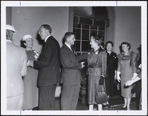 L. to R. Mrs. Ferry, Robert Munce?, pres. of Suffolk University, Boston; Mr. Ferry; State Senator Leslie B. Cutler; Dr Pauline Tompkins