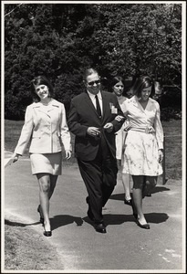 Professor Guy Hope, with his daughters, Anne '70 and Jean '70, Fathers' Weekend, 1969