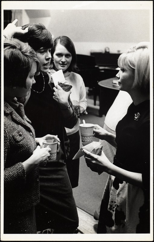 L to R, Judy Buikley '67, Penny Sargent '67, Betsy Rang '68, Muguet Smith '68