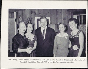 Mrs. Ferry, Janet Meeks Breidenbach, '40, Mr. Ferry, Carolyn Woolworth Babcock, '25, Meredith Sundblom Gerrish, '52, at the Buffalo alumnae meeting