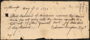 Fines for Not Serving in the Army, 1777-1779