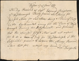 Receipts for Payments to Soldiers, 1777-1782