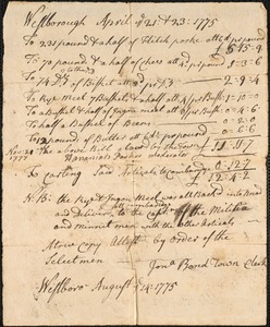 Accounts for Supplies and Services, 1775-1777